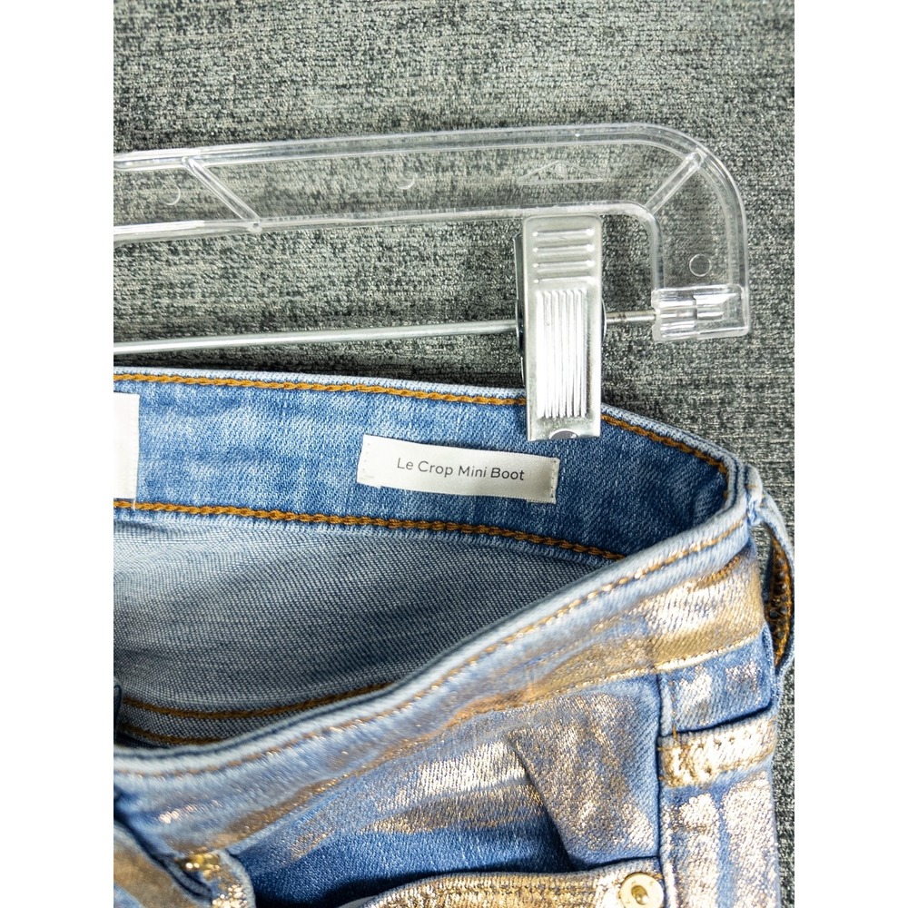 Frame Le Crop Mini Boot Jeans Womens 29 Blue Gold Hologram Metallic Y2K Festival - Picture 7 of 7